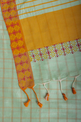 Mangalagiri Silk Sarees With All Over Checks And Printed Border.