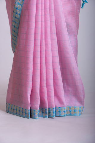 Mangalagiri Silk Sarees With All Over Checks And Printed Border.