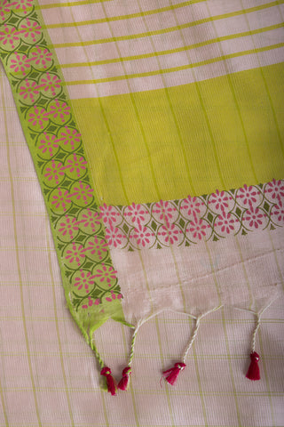 Mangalagiri Silk Sarees With All Over Checks And Printed Border.