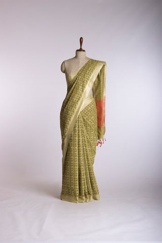 Mangalagiri silk saree with allover leafs print