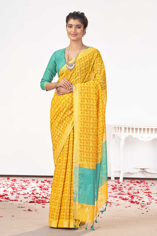 Mangalagiri silk saree with allover leafs print