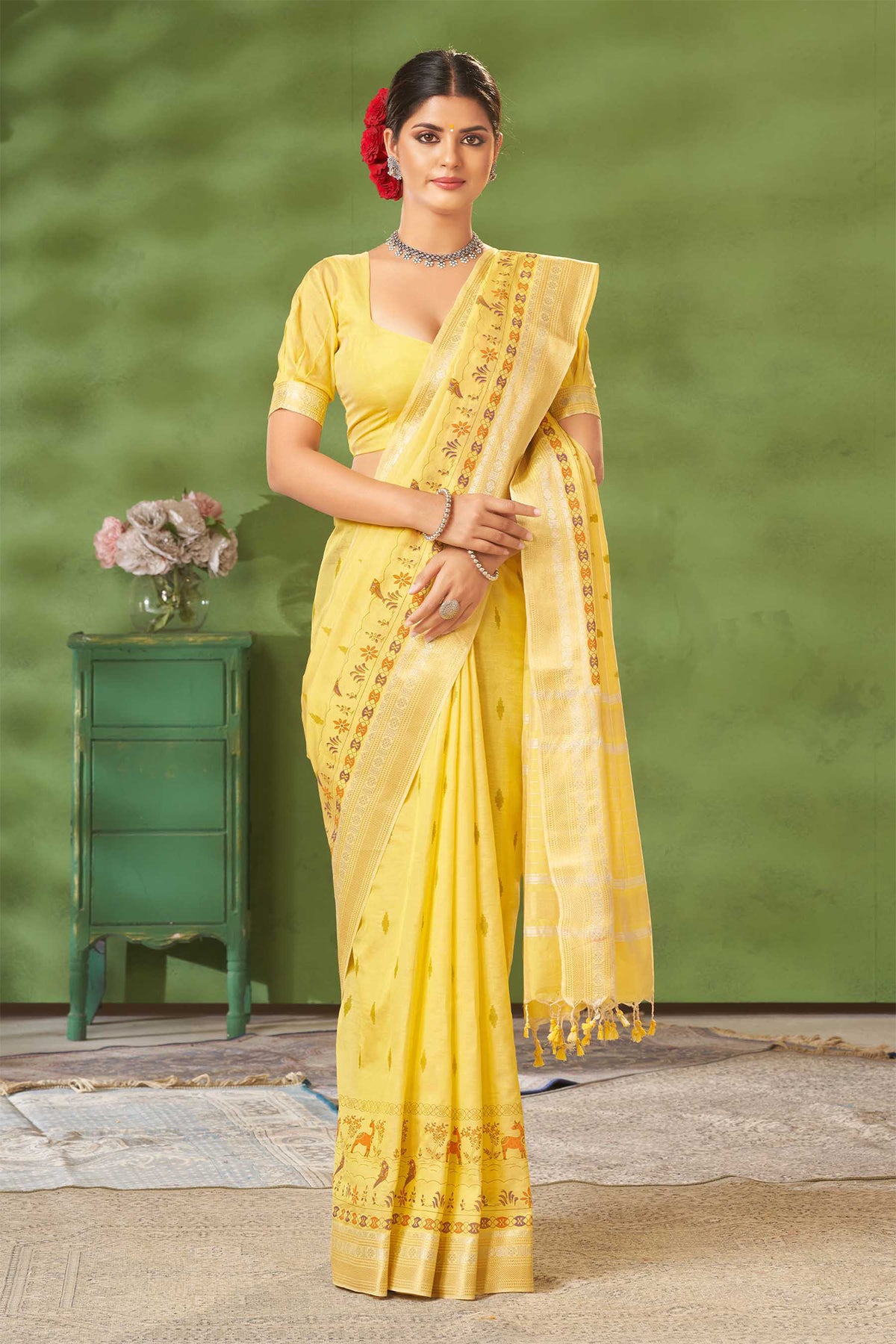 Mangalagiri silk printed saree with texture