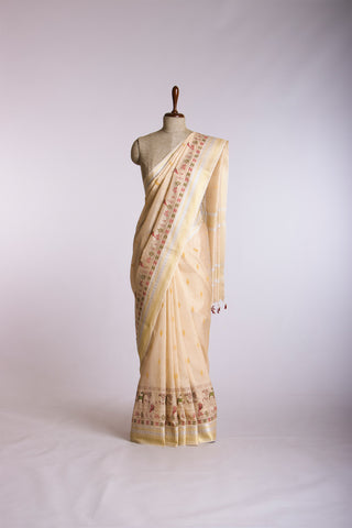 Mangalagiri silk printed saree with texture