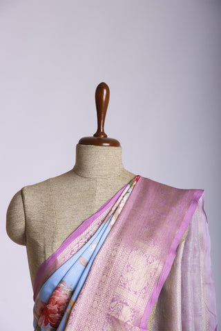 Mangalagiri silk in allover flowers digital print with texture