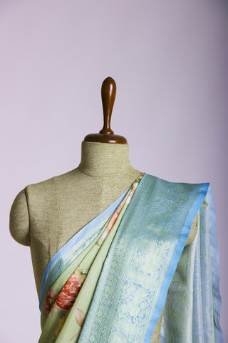 Mangalagiri silk in allover flowers digital print with texture