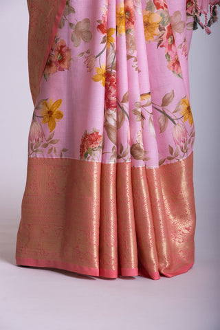 Mangalagiri silk in allover flowers digital print with texture