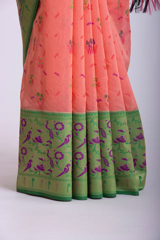 Paithani silk weaving saree with flower print