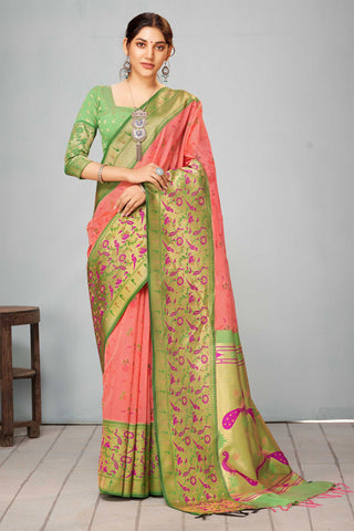 Paithani silk weaving saree with flower print