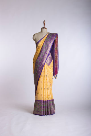 Paithani silk weaving saree with flower print