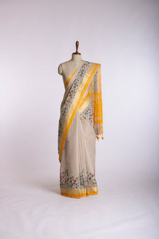 Uppada Cotton Printed Sarees With Soft Amber.