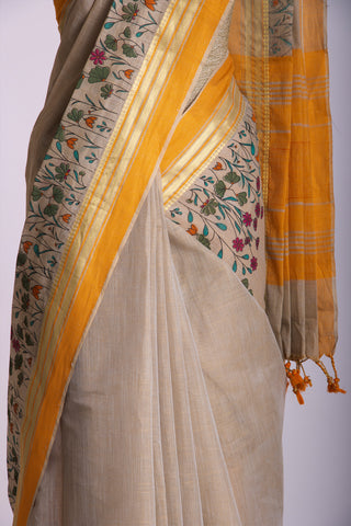 Uppada Cotton Printed Sarees With Soft Amber.