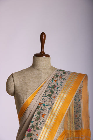 Uppada Cotton Printed Sarees With Soft Amber.