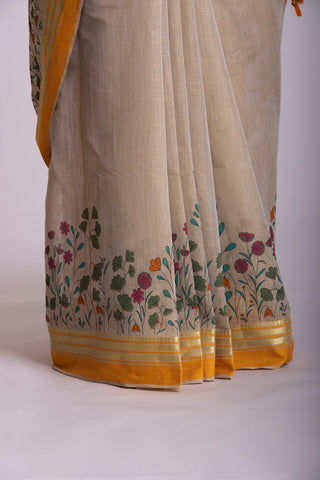 Uppada Cotton Printed Sarees With Soft Amber.