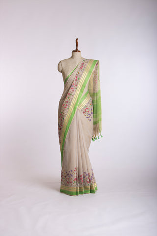 Uppada Cotton Printed Sarees With Soft Amber.