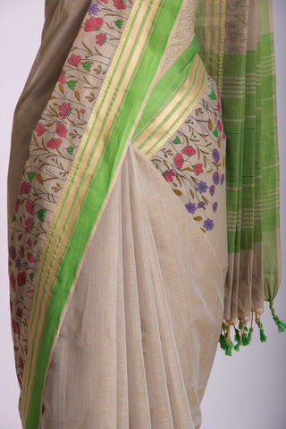 Uppada Cotton Printed Sarees With Soft Amber.