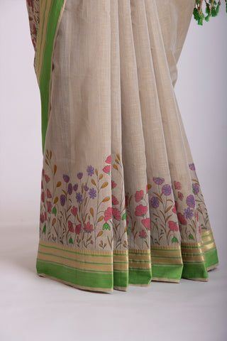 Uppada Cotton Printed Sarees With Soft Amber.