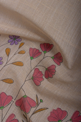 Uppada Cotton Printed Sarees With Soft Amber.