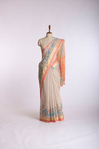 Uppada Cotton Printed Sarees With Soft Amber.