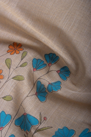 Uppada Cotton Printed Sarees With Soft Amber.