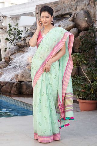 Venkatagiri Cotton Saree In Floral Print With Texture