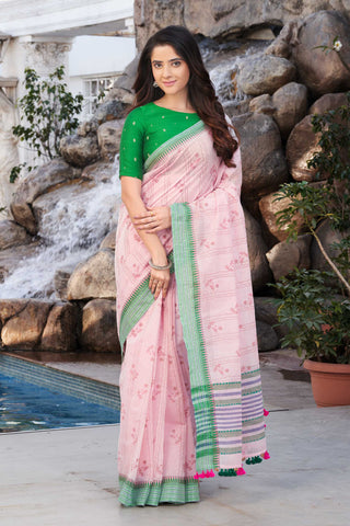 Venkatagiri Cotton Saree In Floral Print With Texture