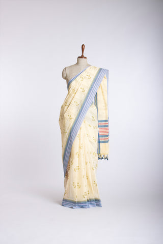 Venkatagiri Cotton Saree In Floral Print With Texture