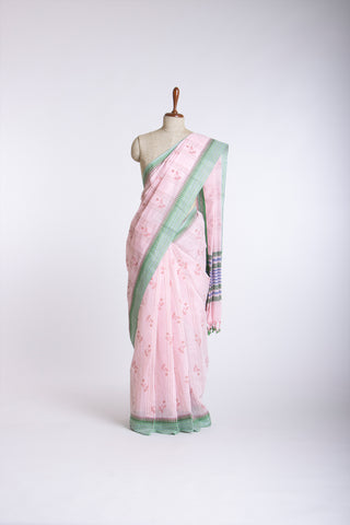 Venkatagiri Cotton Saree In Floral Print With Texture