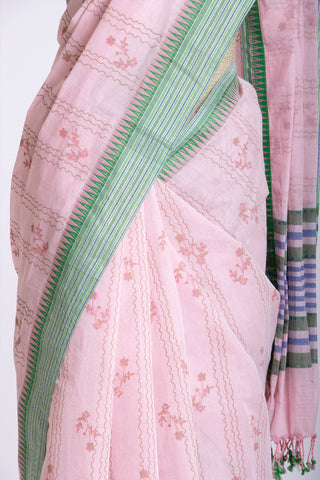 Venkatagiri Cotton Saree In Floral Print With Texture