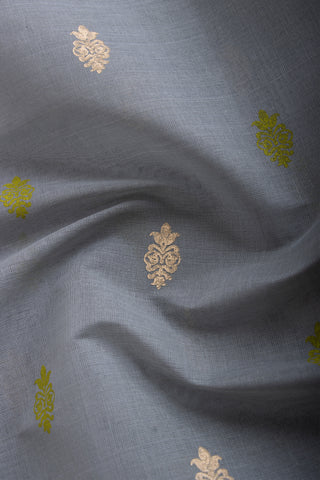 Venkatagiri Cotton Saree In Grey Olive green With Motif Print