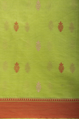 Venkatagiri Cotton Saree In Grey Olive green With Motif Print