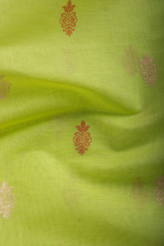 Venkatagiri Cotton Saree In Grey Olive green With Motif Print