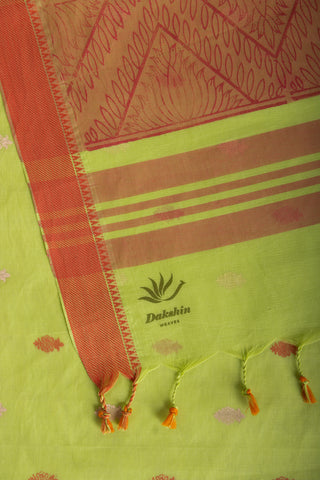 Venkatagiri Cotton Saree In Grey Olive green With Motif Print