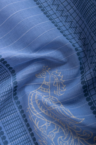 Venkatagiri Cotton Saree In Peacock Print With Stripes Texture.