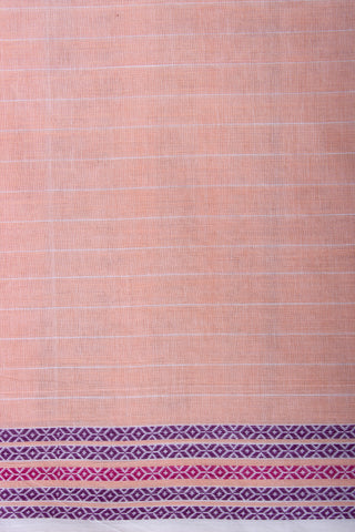 Venkatagiri Cotton Saree In Peacock Print With Stripes Texture.