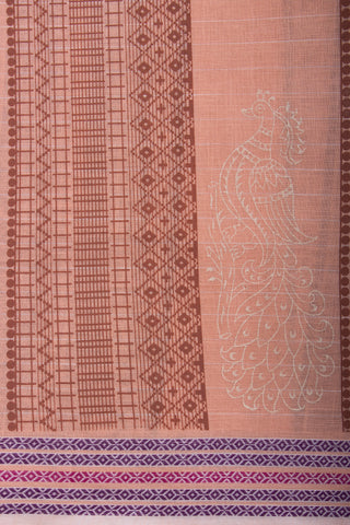 Venkatagiri Cotton Saree In Peacock Print With Stripes Texture.