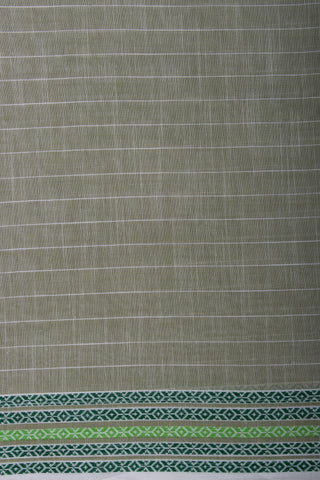 Venkatagiri Cotton Saree In Peacock Print With Stripes Texture.