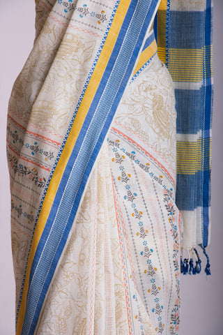 Venkatagiri Cotton Saree In Floral Print With Texture.