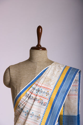 Venkatagiri Cotton Saree In Floral Print With Texture.