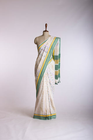 Venkatagiri Cotton Saree In Floral Print With Texture.