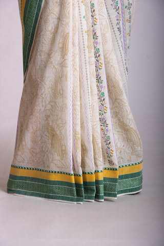 Venkatagiri Cotton Saree In Floral Print With Texture.