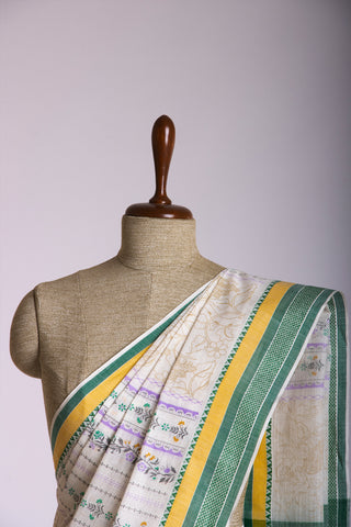 Venkatagiri Cotton Saree In Floral Print With Texture.