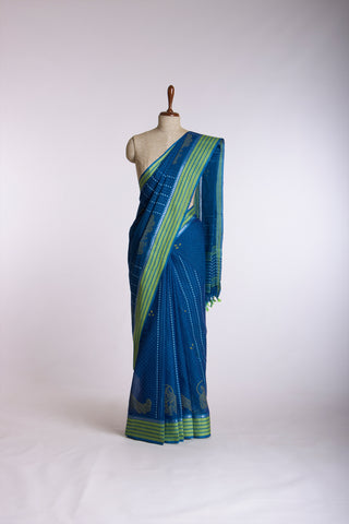 Venkatagiri cotton saree in peacock print with texture