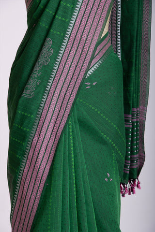 Venkatagiri cotton saree in peacock print with texture