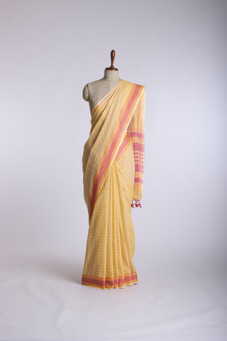 Alikam khadi cotton saree with chacks with hand Embroidery work