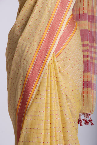 Alikam khadi cotton saree with chacks with hand Embroidery work