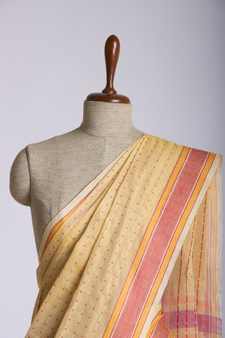 Alikam khadi cotton saree with chacks with hand Embroidery work