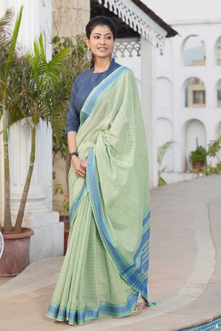 Alikam khadi cotton saree with chacks with hand Embroidery work