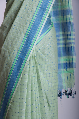 Alikam khadi cotton saree with chacks with hand Embroidery work