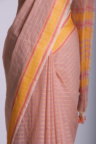 Alikam khadi cotton saree with chacks with hand Embroidery work