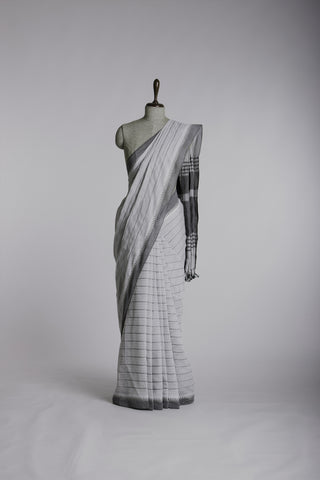 Alikam khadi cotton saree with Stripes and with Temple Border